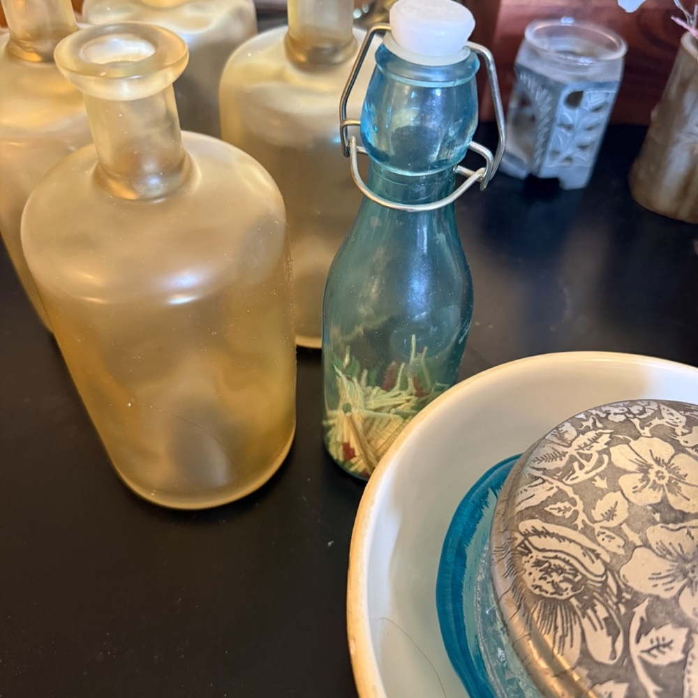 Vintage heavy lucite bottles free form